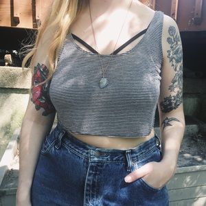 Black/White Striped Cropped Tank Top